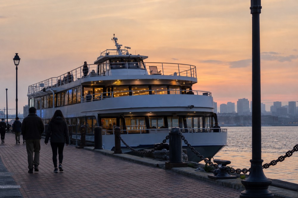 Spirit of Boston dinner cruise exterior at sunset