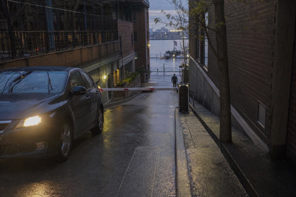 Rowes Wharf Garage entrance with harbor view