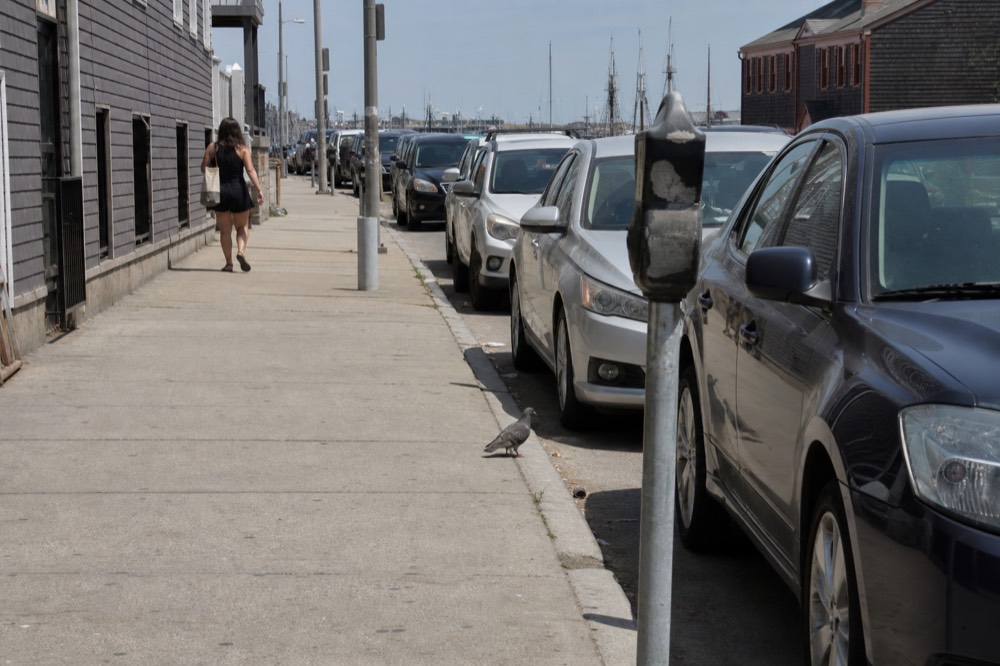 Boston Seaport street with parking meters